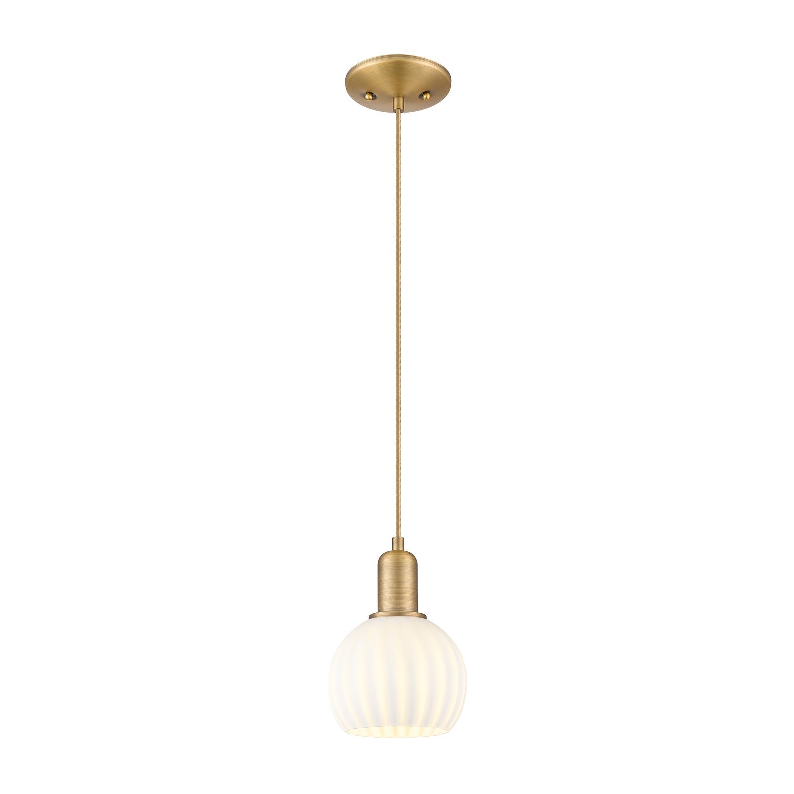 Innovations Lighting White Venetian 6in 1-Light Mini Pendant | Industrial Brushed Brass and White Venetian Glass | Kitchen | Model 716-1P-BB-G1217-6WV