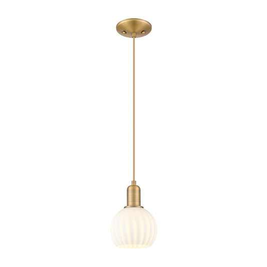 Innovations Lighting White Venetian 6in 1-Light Mini Pendant | Industrial Brushed Brass and White Venetian Glass | Kitchen | Model 716-1P-BB-G1217-6WV