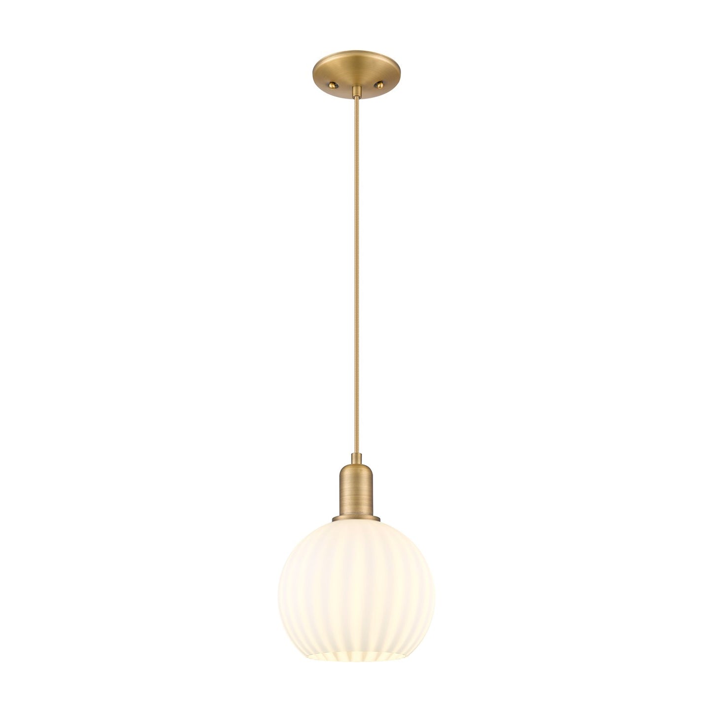 Innovations Lighting White Venetian 8in 1-Light Mini Pendant | Industrial Brushed Brass and White Venetian Glass | Kitchen | Model 716-1P-BB-G1217-8WV