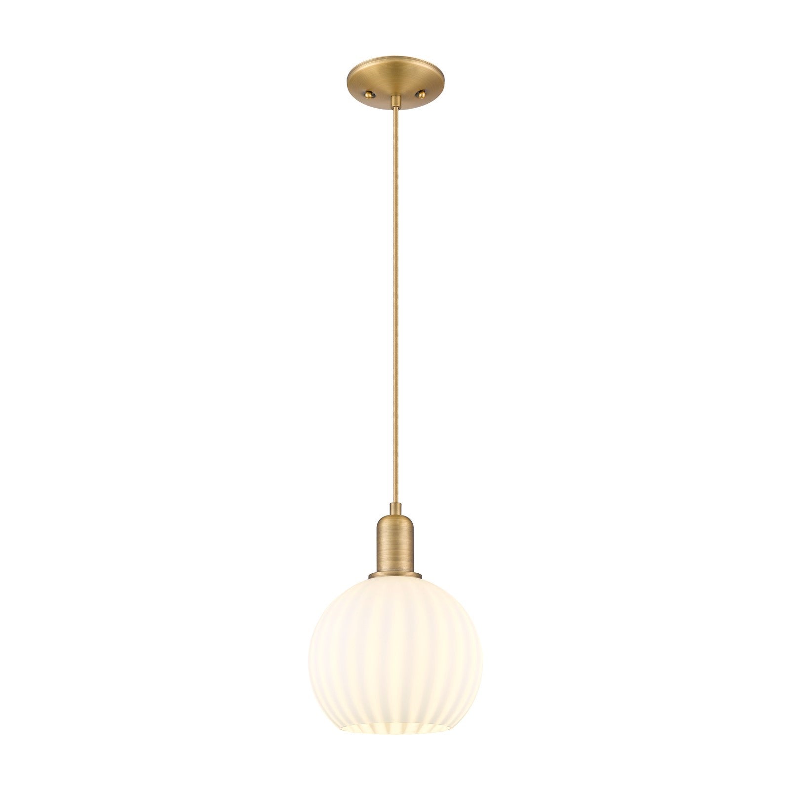 Innovations Lighting White Venetian 8in 1-Light Mini Pendant | Industrial Brushed Brass and White Venetian Glass | Kitchen | Model 716-1P-BB-G1217-8WV