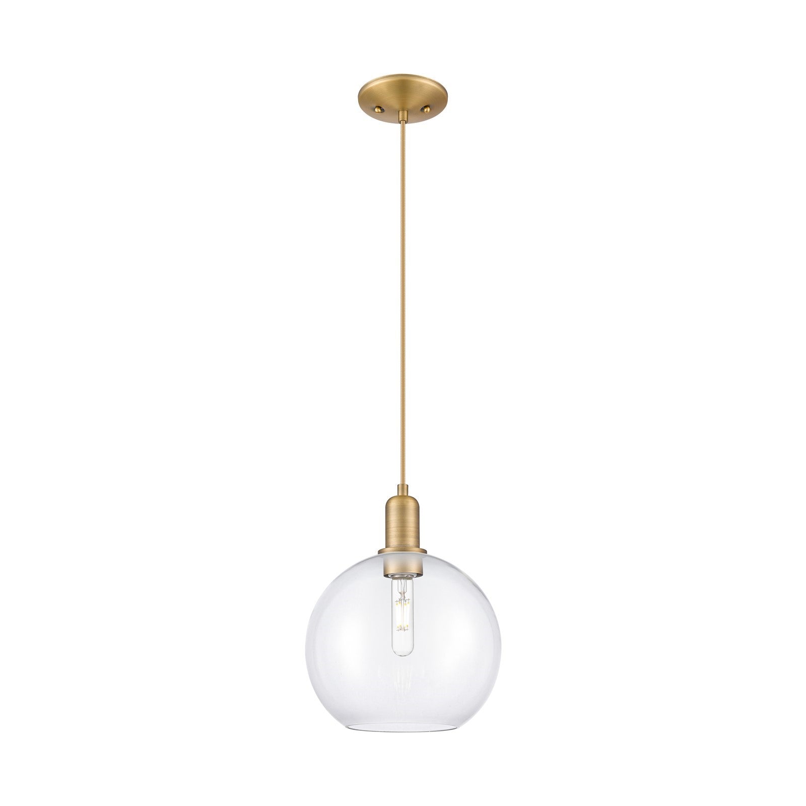 Innovations Athens 10in 1-Light Mini Pendant | Industrial Brushed Brass Steel and Clear Glass | Kitchen Island & Dining Room | Model 716-1P-BB-G122-10