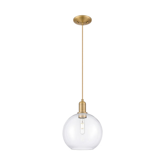 Innovations Athens 10in 1-Light Mini Pendant | Industrial Brushed Brass Steel and Clear Glass | Kitchen Island & Dining Room | Model 716-1P-BB-G122-10