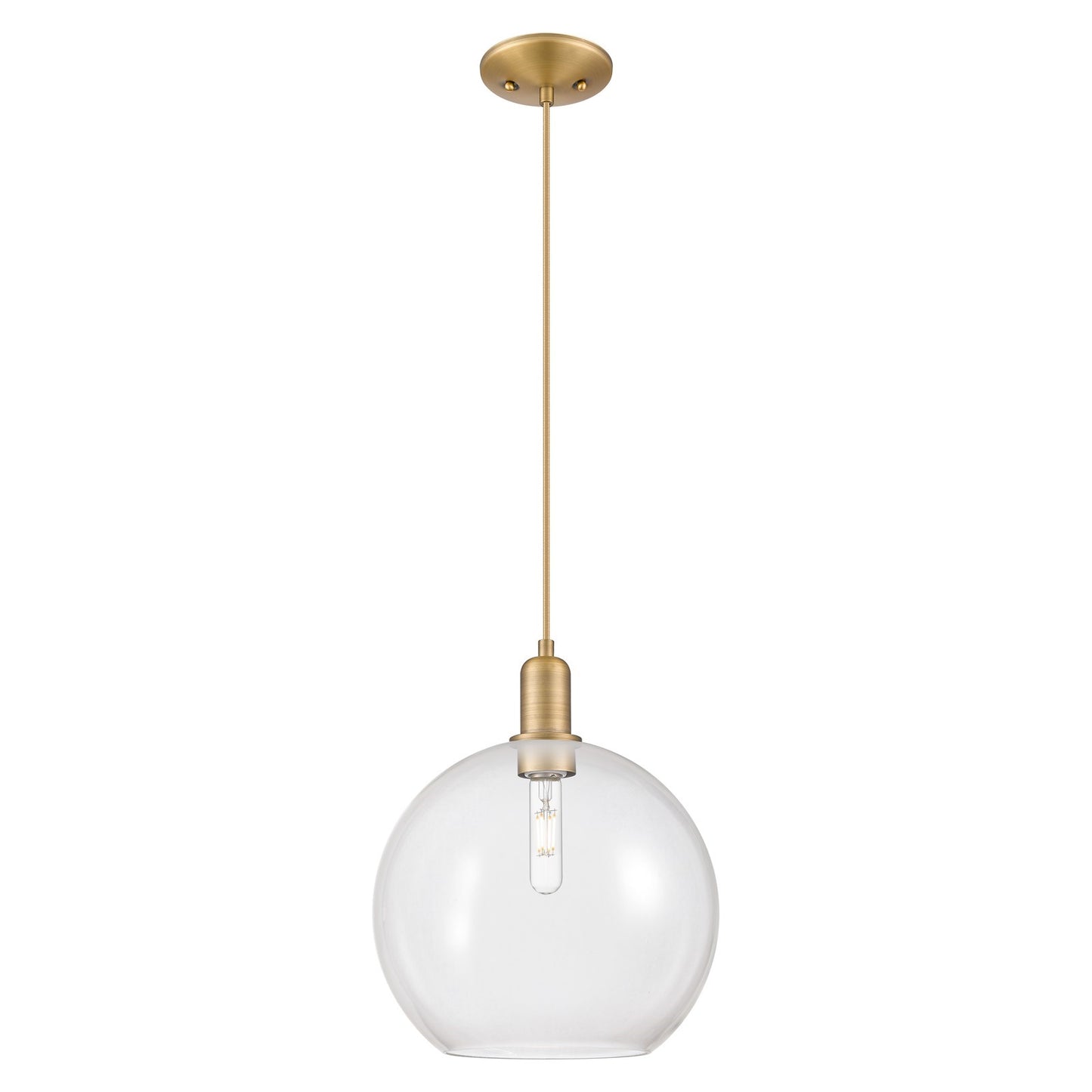Innovations Athens 12in 1-Light Mini Pendant | Industrial Brushed Brass Steel and Clear Glass | Kitchen Island & Dining Room | Model 716-1P-BB-G122-12