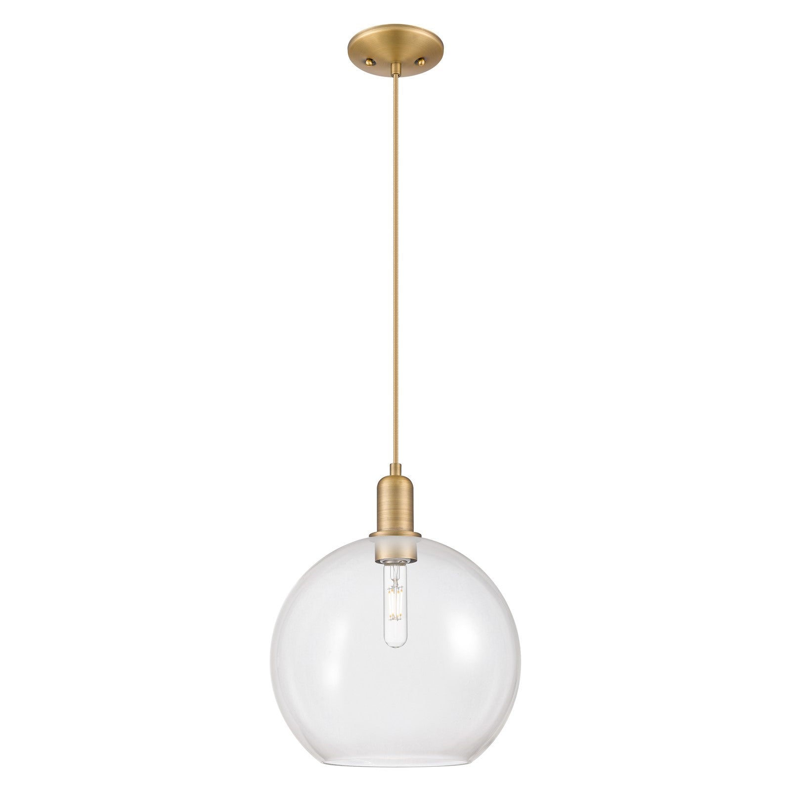 Innovations Athens 12in 1-Light Mini Pendant | Industrial Brushed Brass Steel and Clear Glass | Kitchen Island & Dining Room | Model 716-1P-BB-G122-12