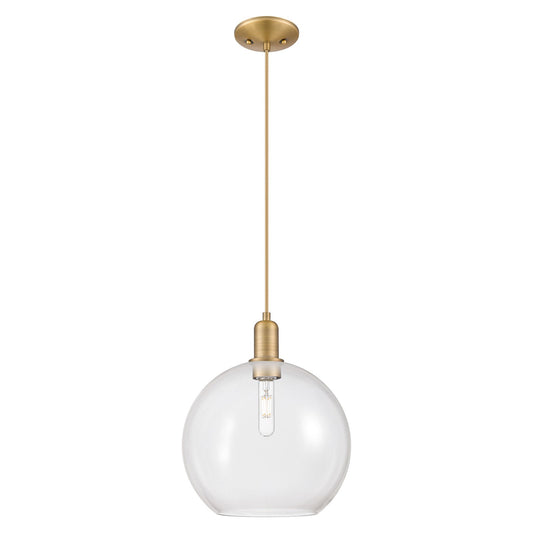 Innovations Athens 12in 1-Light Mini Pendant | Industrial Brushed Brass Steel and Clear Glass | Kitchen Island & Dining Room | Model 716-1P-BB-G122-12