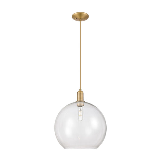 Innovations Athens 14in 1-Light Mini Pendant | Industrial Brushed Brass Steel and Clear Glass | Kitchen Island & Dining Room | Model 716-1P-BB-G122-14