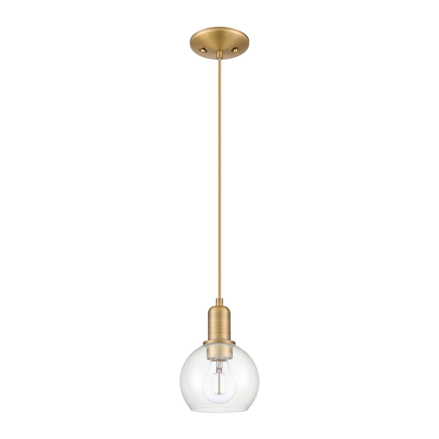 Innovations Athens 6in 1-Light Mini Pendant | Industrial Brushed Brass Steel and Clear Glass | Kitchen Island & Dining Room | Model 716-1P-BB-G122-6