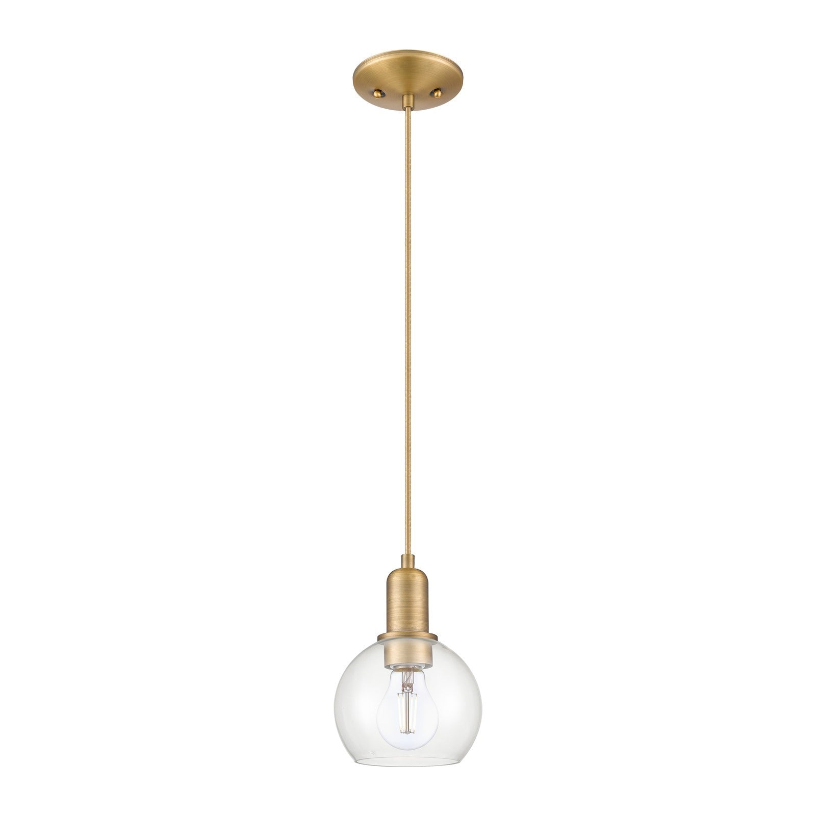 Innovations Athens 6in 1-Light Mini Pendant | Industrial Brushed Brass Steel and Clear Glass | Kitchen Island & Dining Room | Model 716-1P-BB-G122-6