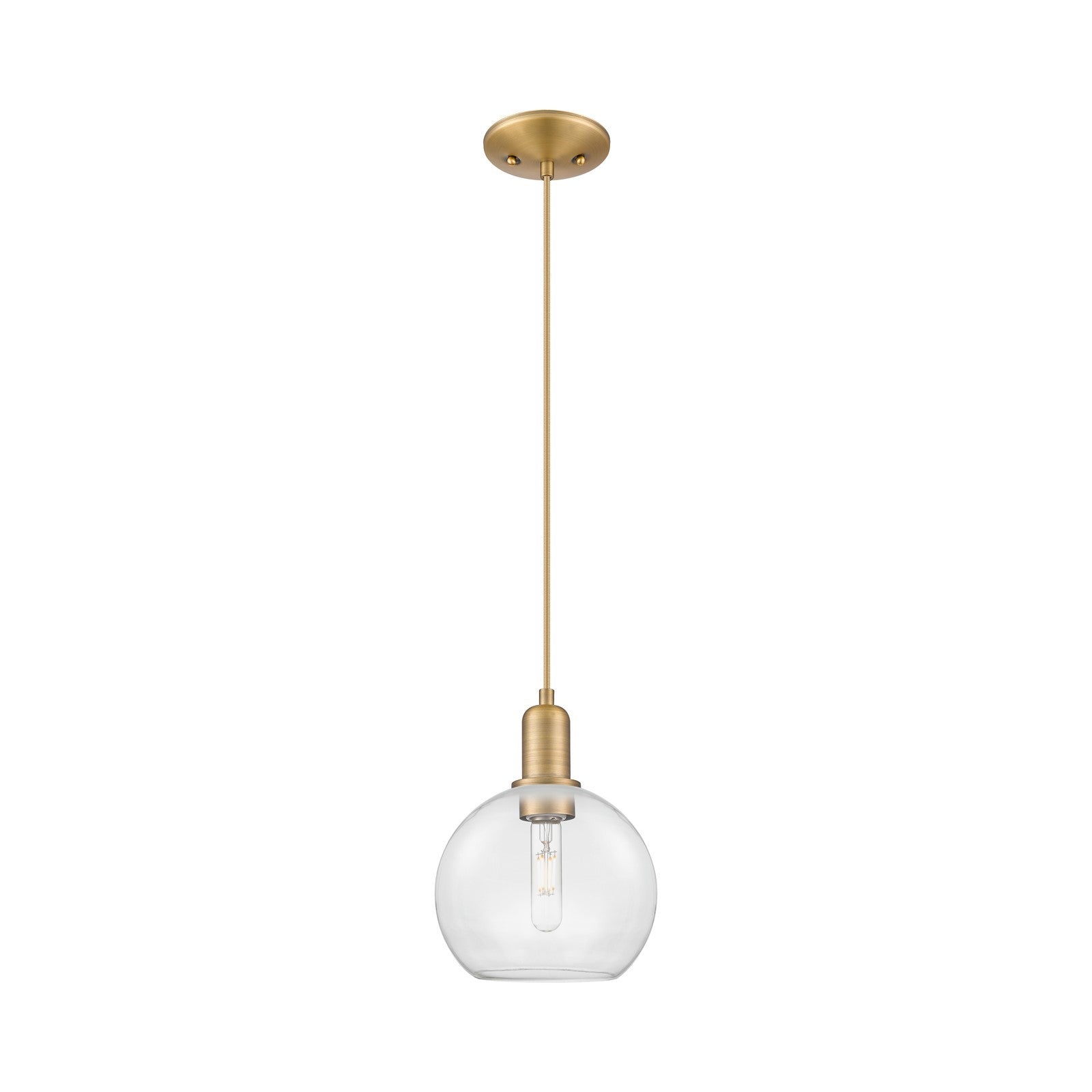 Innovations Athens 8in 1-Light Mini Pendant | Industrial Brushed Brass Steel and Clear Glass | Kitchen Island & Dining Room | 8 x | Model 716-1P-BB-G122-8