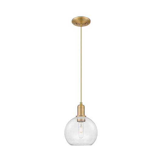 Innovations Athens 8in 1-Light Mini Pendant | Industrial Brushed Brass Steel and Clear Glass | Kitchen Island & Dining Room | 8 x | Model 716-1P-BB-G122-8