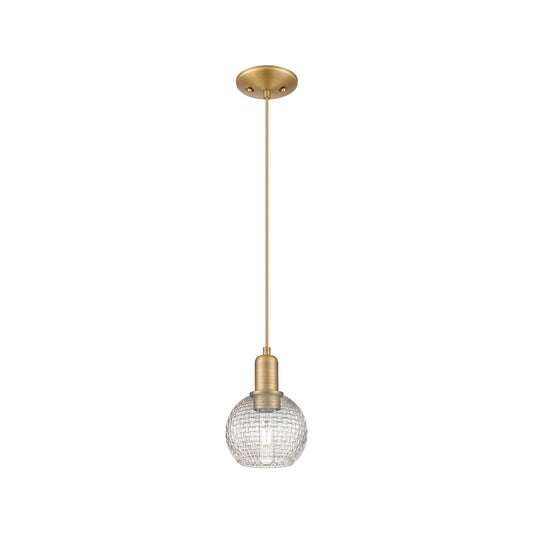 Innovations Athens 6in 1-Light Mini Pendant | Industrial Brushed Brass and Clear Basket Weave Glass | Kitchen Island & Dining | Model 716-1P-BB-G122C-6CL