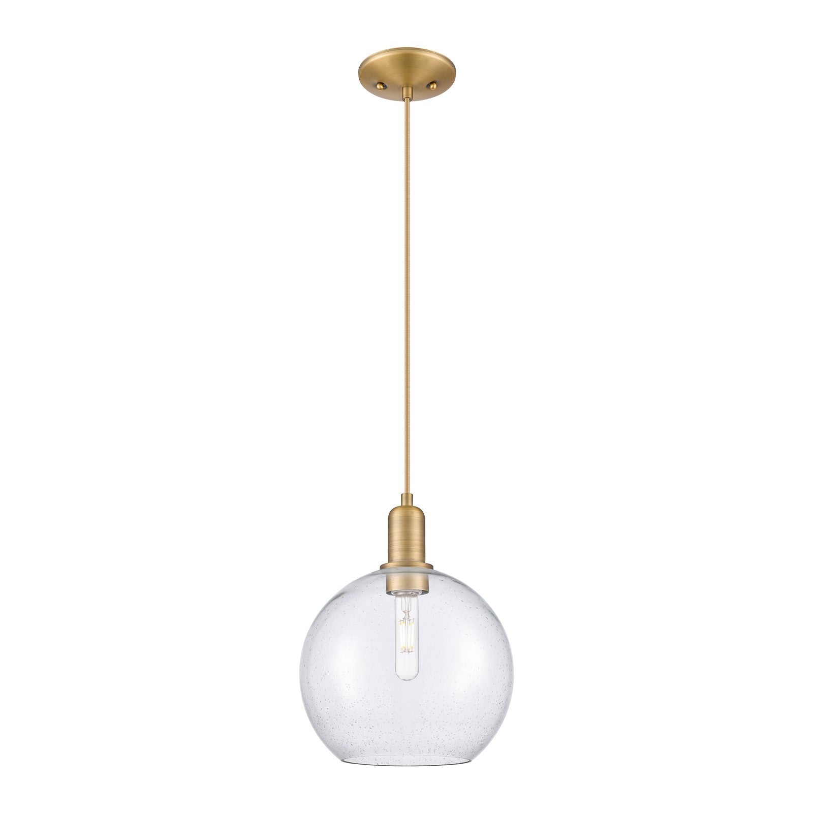 Innovations Athens 10in 1-Light Mini Pendant | Industrial Brushed Brass and Seedy Glass | Kitchen Island & Dining Room | Damp | Model 716-1P-BB-G124-10