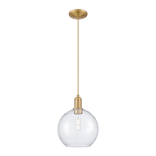 Innovations Athens 10in 1-Light Mini Pendant | Industrial Brushed Brass and Seedy Glass | Kitchen Island & Dining Room | Damp | Model 716-1P-BB-G124-10
