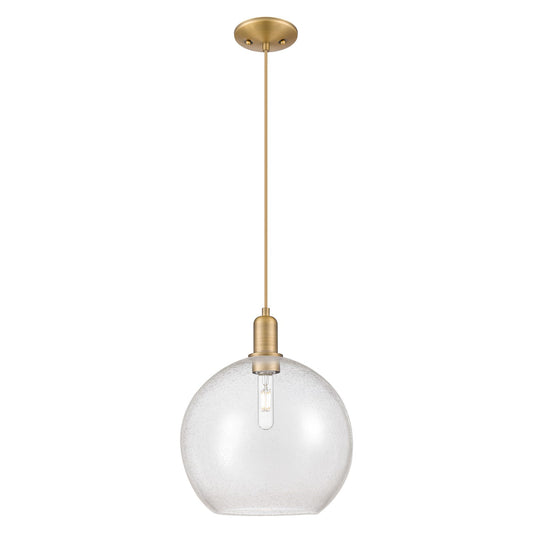 Innovations Athens 12in 1-Light Mini Pendant | Industrial Brushed Brass Steel and Seedy Glass | Kitchen Island & Dining Room | Model 716-1P-BB-G124-12
