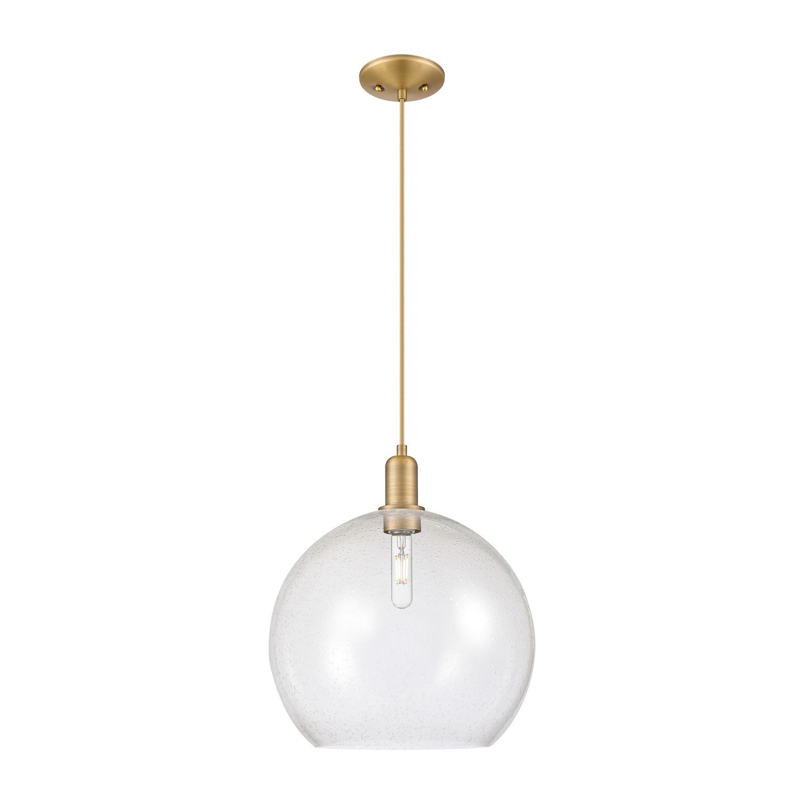 Innovations Athens 14in 1-Light Mini Pendant | Industrial Brushed Brass Steel and Seedy Glass | Kitchen Island & Dining Room | Model 716-1P-BB-G124-14