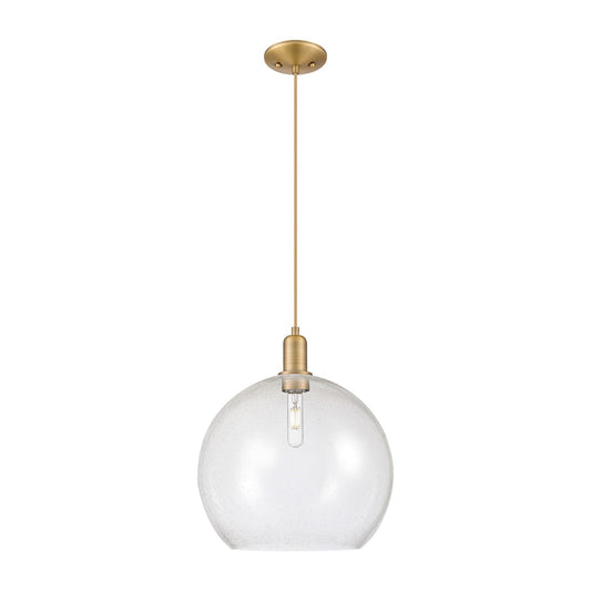Innovations Athens 14in 1-Light Mini Pendant | Industrial Brushed Brass Steel and Seedy Glass | Kitchen Island & Dining Room | Model 716-1P-BB-G124-14