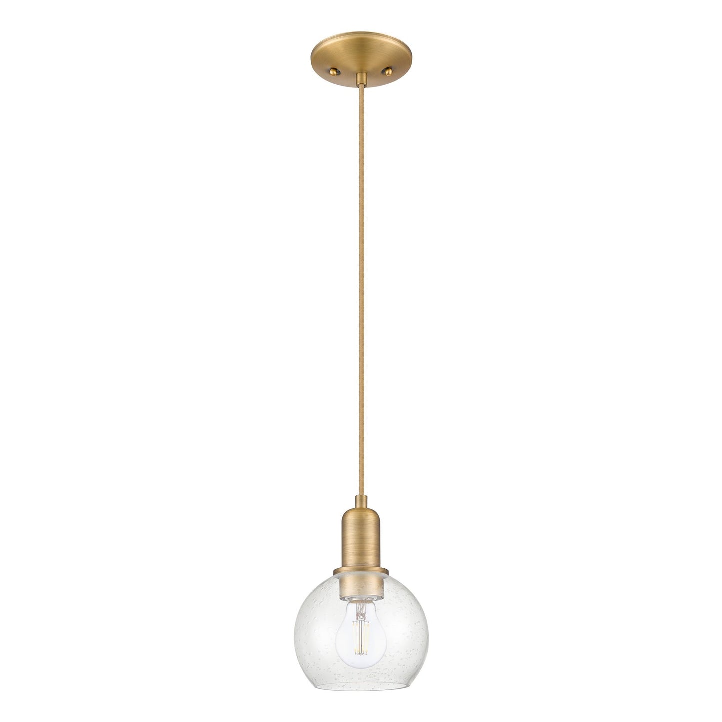 Innovations Athens 6in 1-Light Mini Pendant | Industrial Brushed Brass Steel and Seedy Glass | Kitchen Island & Dining Room | Model 716-1P-BB-G124-6