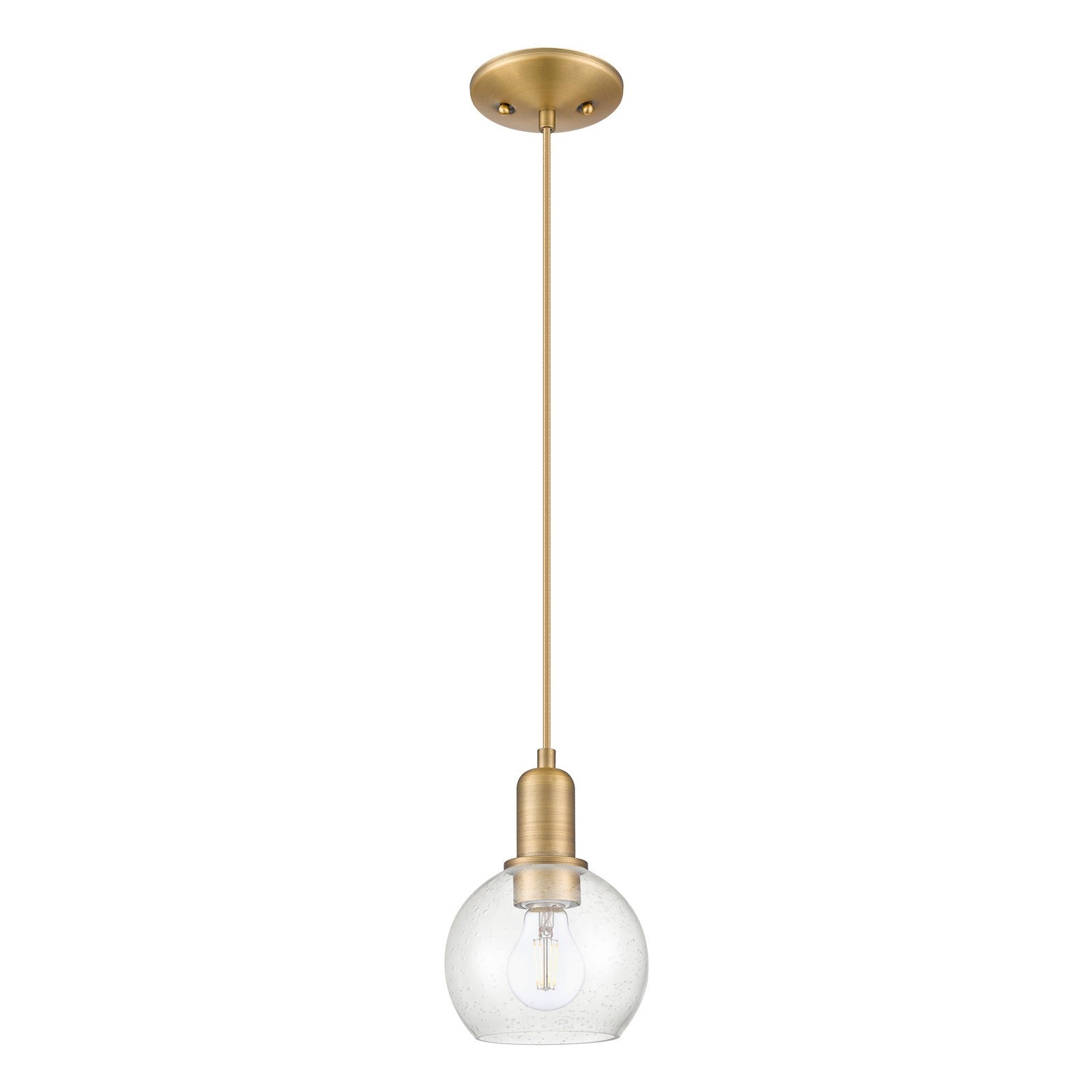 Innovations Athens 6in 1-Light Mini Pendant | Industrial Brushed Brass Steel and Seedy Glass | Kitchen Island & Dining Room | Model 716-1P-BB-G124-6