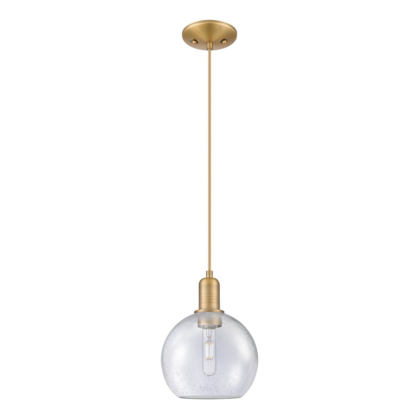 Innovations Athens 8in 1-Light Mini Pendant | Industrial Brushed Brass and Seedy Glass | Kitchen Island & Dining Room | 8 x 8 x | Model 716-1P-BB-G124-8