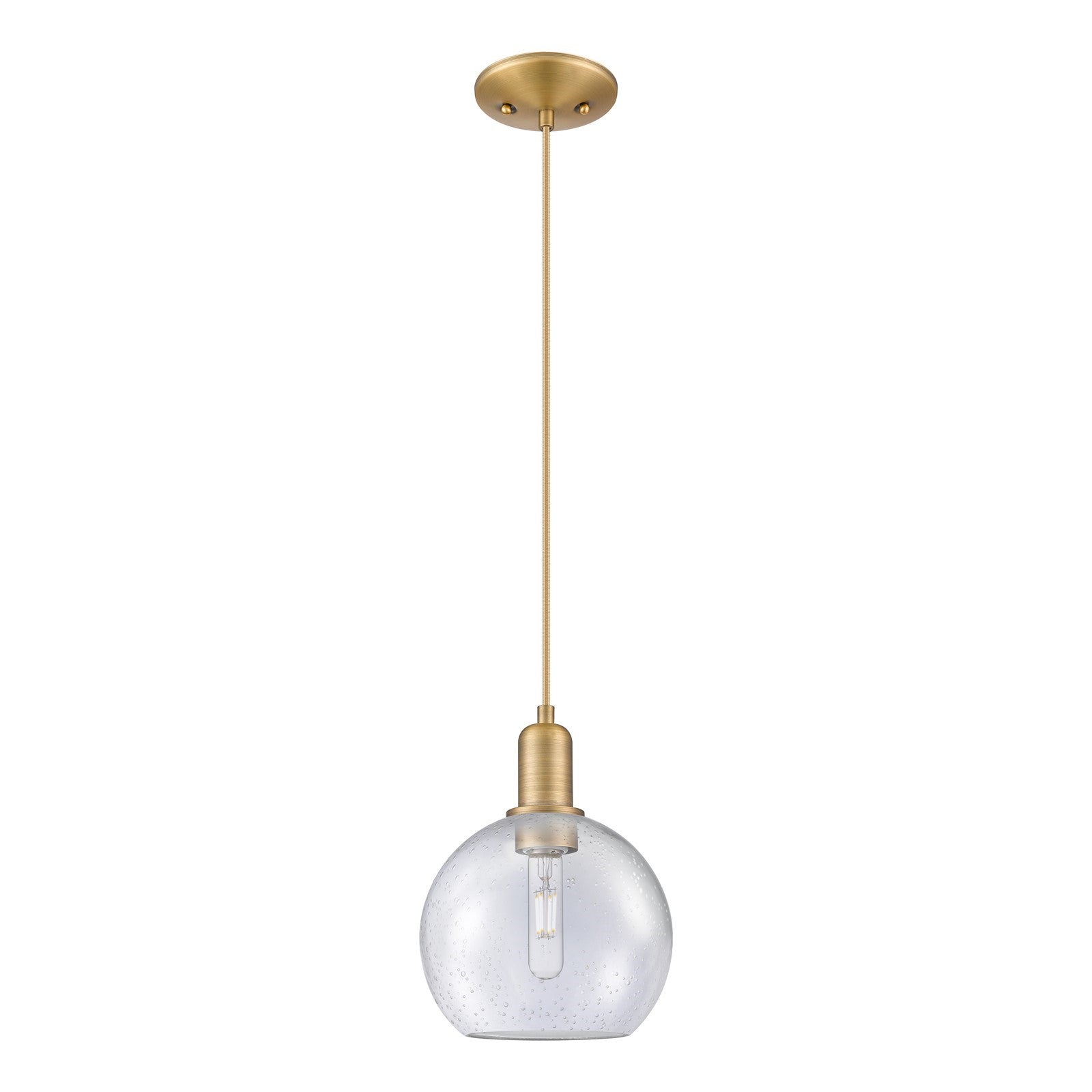 Innovations Athens 8in 1-Light Mini Pendant | Industrial Brushed Brass and Seedy Glass | Kitchen Island & Dining Room | 8 x 8 x | Model 716-1P-BB-G124-8