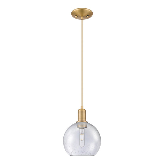 Innovations Athens 8in 1-Light Mini Pendant | Industrial Brushed Brass and Seedy Glass | Kitchen Island & Dining Room | 8 x 8 x | Model 716-1P-BB-G124-8