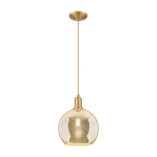 Innovations Athens 10in 1-Light Mini Pendant | Industrial Brushed Brass Steel and Mercury Glass | Kitchen Island & Dining Room | Model 716-1P-BB-G128-10