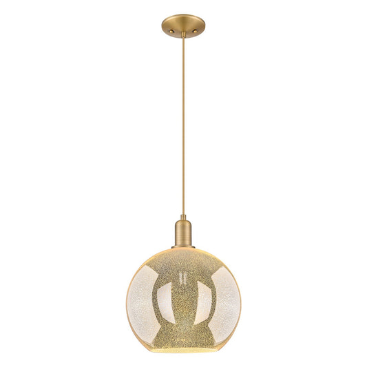 Innovations Athens 12in 1-Light Mini Pendant | Industrial Brushed Brass Steel and Mercury Glass | Kitchen Island & Dining Room | Model 716-1P-BB-G128-12
