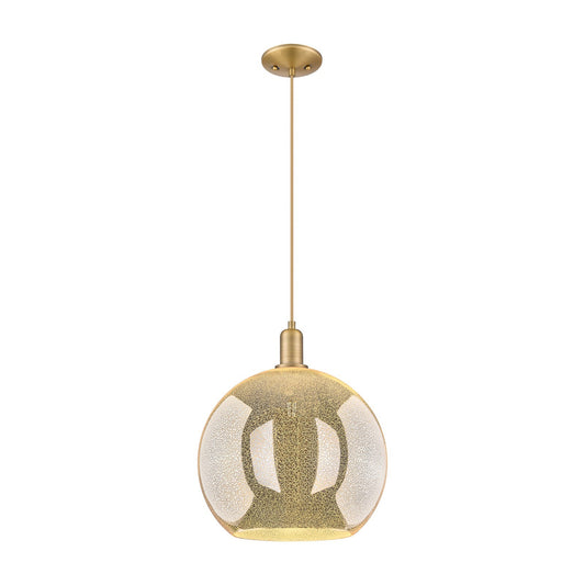 Innovations Athens 14in 1-Light Mini Pendant | Industrial Brushed Brass Steel and Mercury Glass | Kitchen Island & Dining Room | Model 716-1P-BB-G128-14