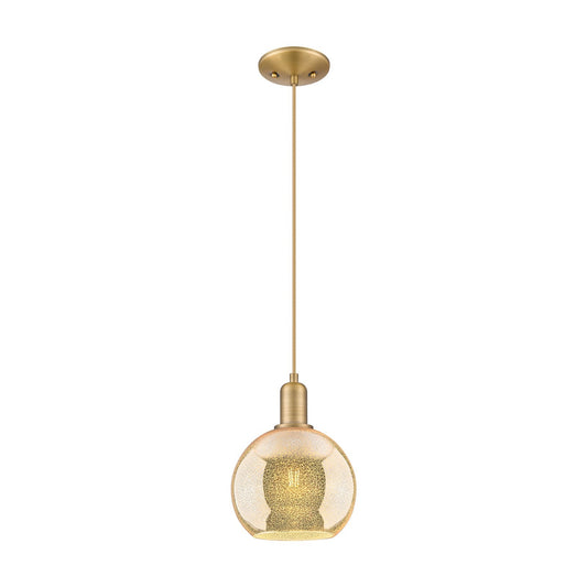 Innovations Athens 8in 1-Light Mini Pendant | Industrial Brushed Brass Steel and Mercury Glass | Kitchen Island & Dining Room | 8 | Model 716-1P-BB-G128-8