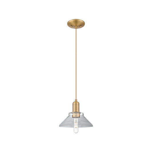 Innovations Orwell 8in 1-Light Mini Pendant | Industrial Brushed Brass Steel and Clear Glass | Kitchen Island & Dining Room | Damp | Model 716-1P-BB-G132
