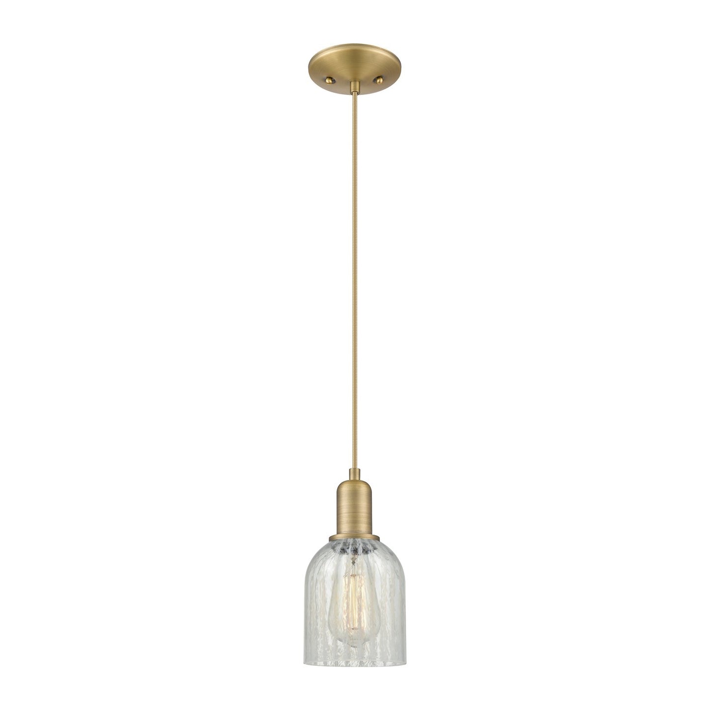 Innovations Caledonia 5in 1-Light Mini Pendant | Industrial Brushed Brass Steel and Mouchette Glass | Kitchen Island & Dining Room | Model 716-1P-BB-G2511