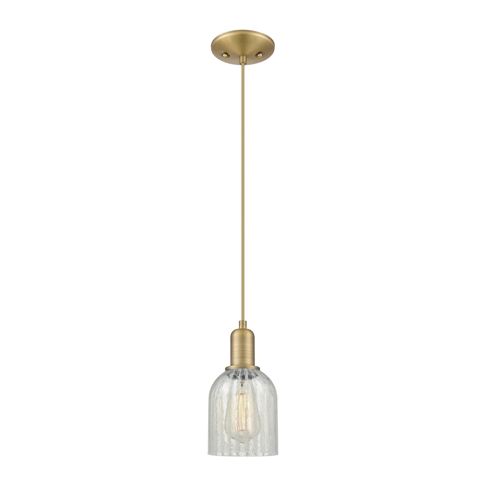 Innovations Caledonia 5in 1-Light Mini Pendant | Industrial Brushed Brass Steel and Mouchette Glass | Kitchen Island & Dining Room | Model 716-1P-BB-G2511