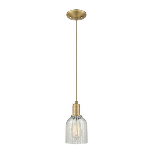 Innovations Caledonia 5in 1-Light Mini Pendant | Industrial Brushed Brass Steel and Mouchette Glass | Kitchen Island & Dining Room | Model 716-1P-BB-G2511