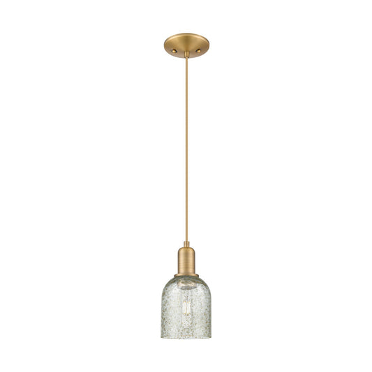 Innovations Caledonia 5in 1-Light Mini Pendant | Industrial Brushed Brass Steel and Charcoal Glass | Kitchen Island & Dining Room | Model 716-1P-BB-G257