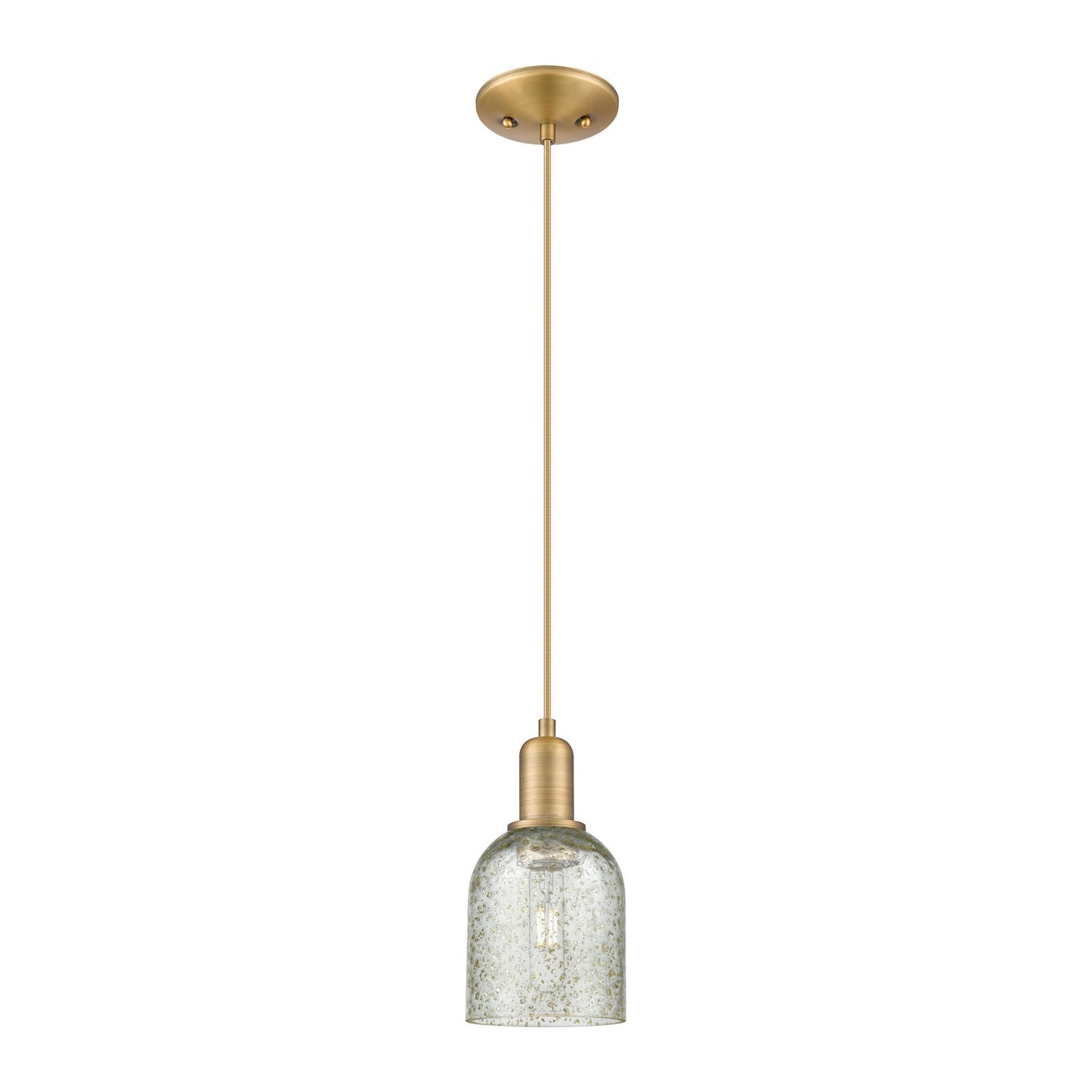 Innovations Caledonia 5in 1-Light Mini Pendant | Industrial Brushed Brass and Mica Glass | Kitchen Island & Dining Room | 5 x 5 x | Model 716-1P-BB-G259