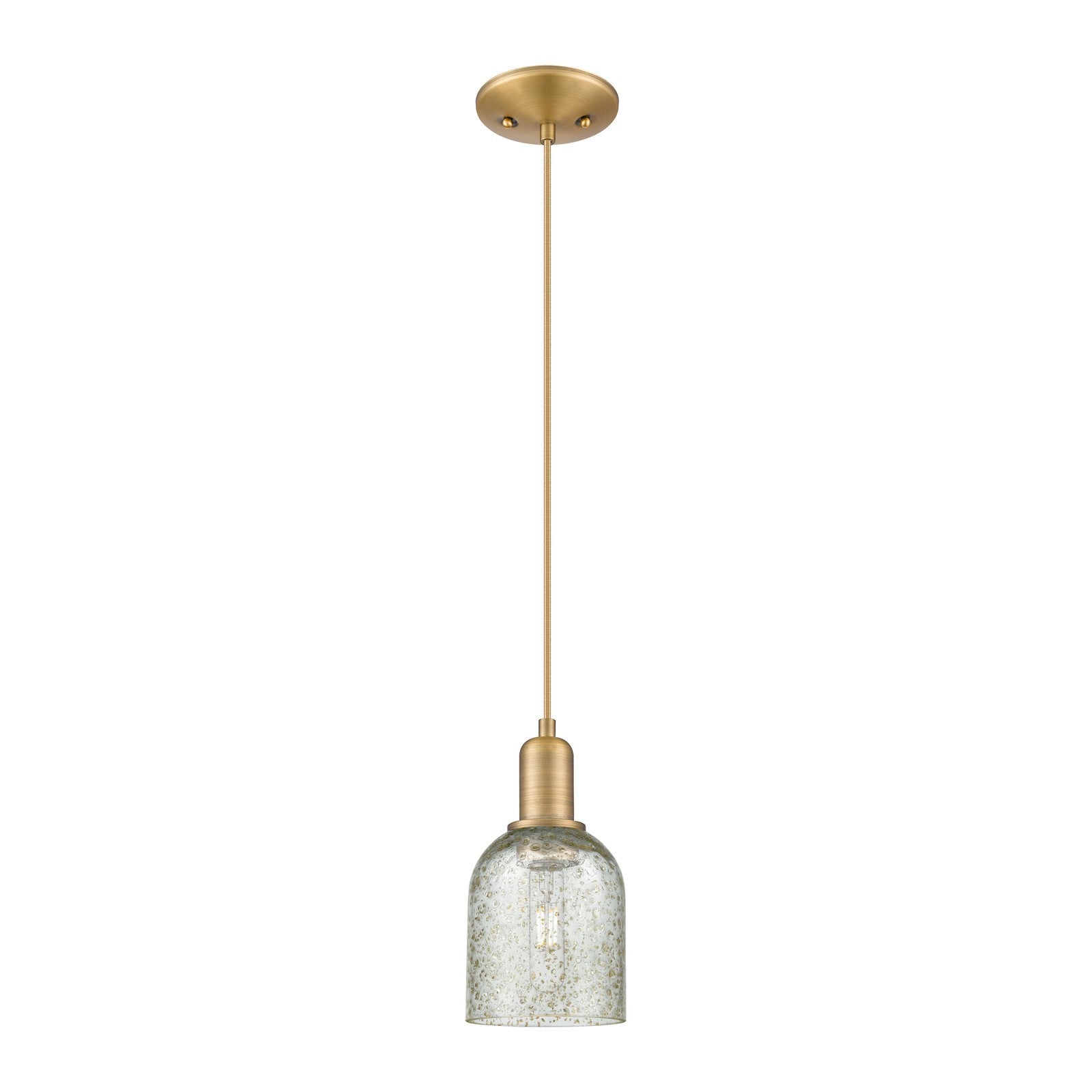 Innovations Caledonia 5in 1-Light Mini Pendant | Industrial Brushed Brass and Mica Glass | Kitchen Island & Dining Room | 5 x 5 x | Model 716-1P-BB-G259