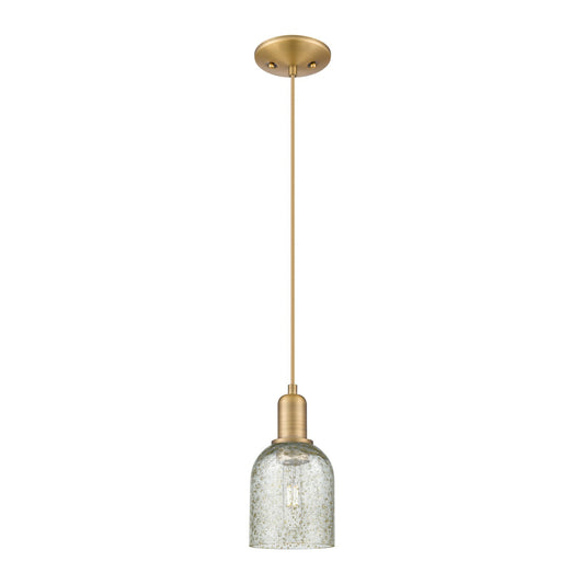 Innovations Caledonia 5in 1-Light Mini Pendant | Industrial Brushed Brass and Mica Glass | Kitchen Island & Dining Room | 5 x 5 x | Model 716-1P-BB-G259