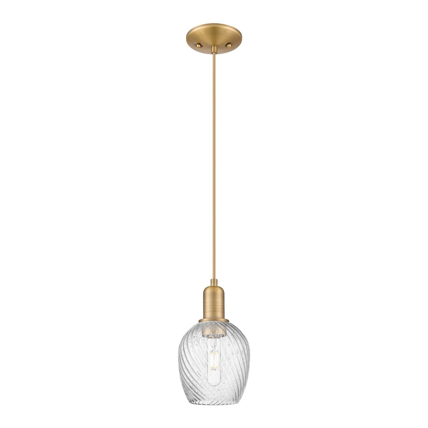 Innovations Salina 6in 1-Light Mini Pendant | Industrial Brushed Brass and Clear Spiral Fluted Glass | Kitchen Island & Dining Room | Model 716-1P-BB-G292
