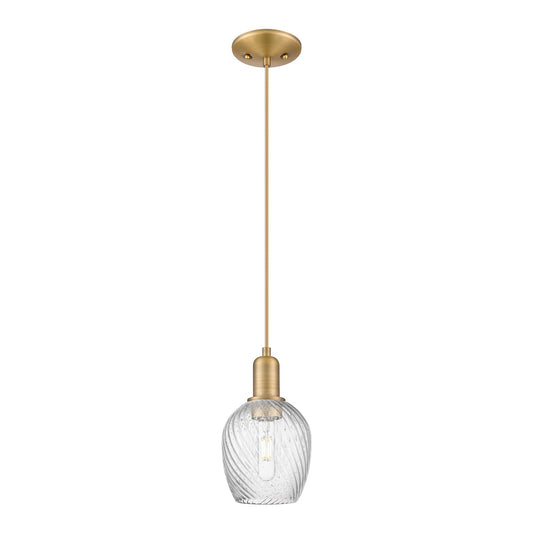 Innovations Salina 6in 1-Light Mini Pendant | Industrial Brushed Brass and Clear Spiral Fluted Glass | Kitchen Island & Dining Room | Model 716-1P-BB-G292