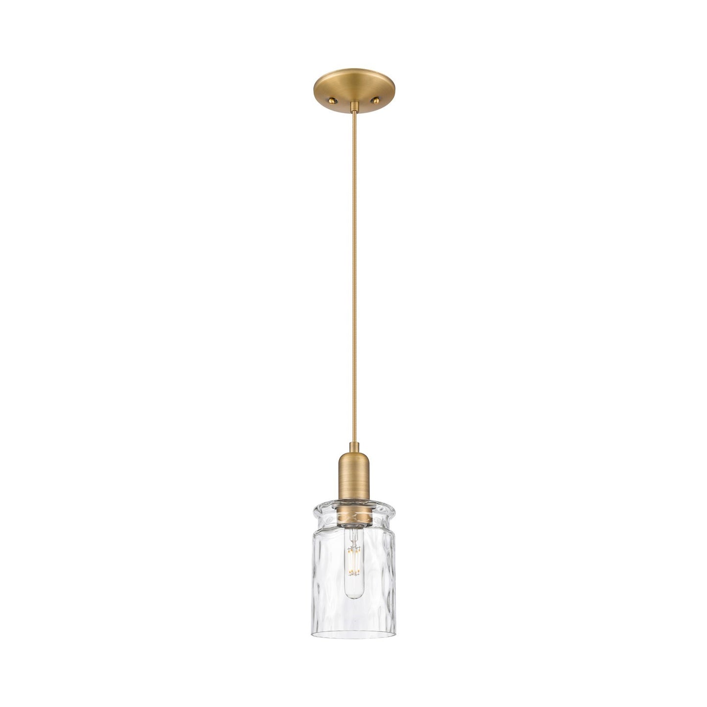 Innovations Candor 1-Light Mini Pendant | Industrial Brushed Brass Steel and Clear Waterglass Glass | Kitchen Island & Dining Room | Model 716-1P-BB-G352