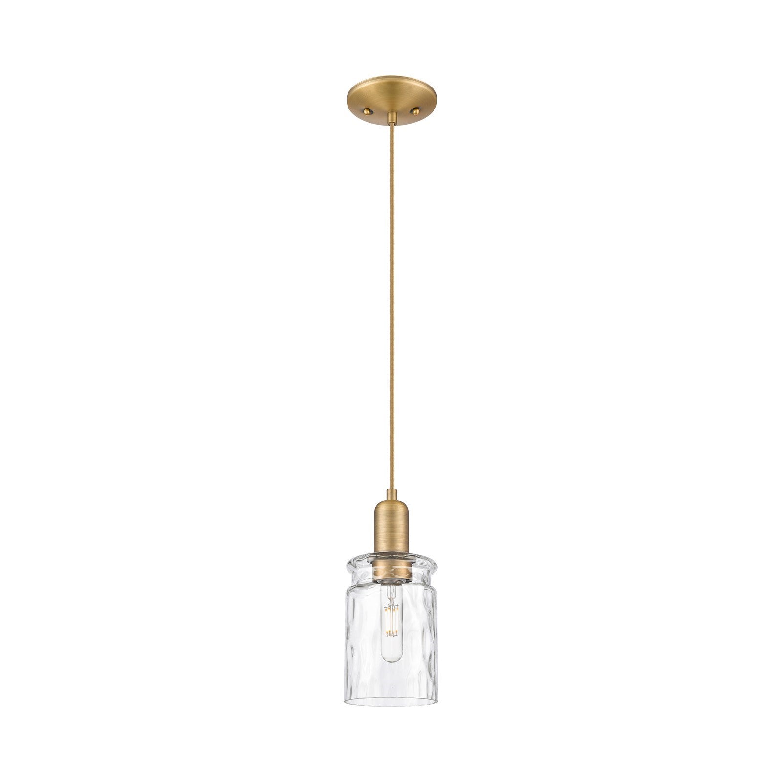 Innovations Candor 1-Light Mini Pendant | Industrial Brushed Brass Steel and Clear Waterglass Glass | Kitchen Island & Dining Room | Model 716-1P-BB-G352