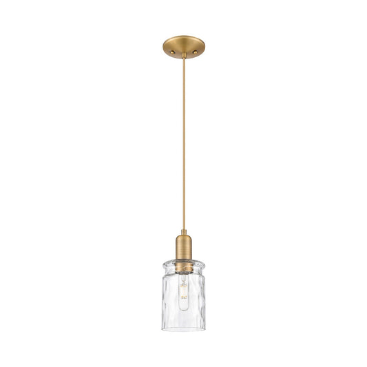 Innovations Candor 1-Light Mini Pendant | Industrial Brushed Brass Steel and Clear Waterglass Glass | Kitchen Island & Dining Room | Model 716-1P-BB-G352