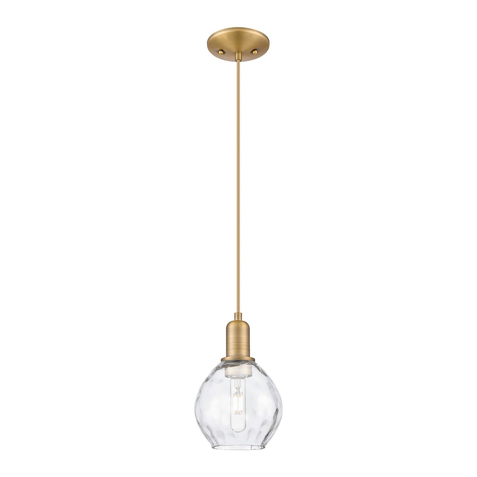 Innovations Waverly 6in 1-Light Mini Pendant | Industrial Brushed Brass and Clear Water Glass | Kitchen Island & Dining Room | Damp | Model 716-1P-BB-G362