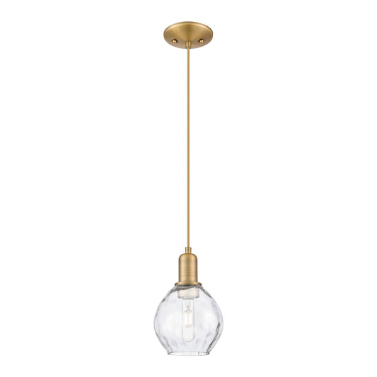 Innovations Waverly 6in 1-Light Mini Pendant | Industrial Brushed Brass and Clear Water Glass | Kitchen Island & Dining Room | Damp | Model 716-1P-BB-G362