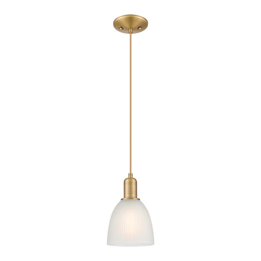 Innovations Castile 6in 1-Light Mini Pendant | Industrial Brushed Brass Steel and White Glass | Kitchen Island & Dining Room | 6 x | Model 716-1P-BB-G381