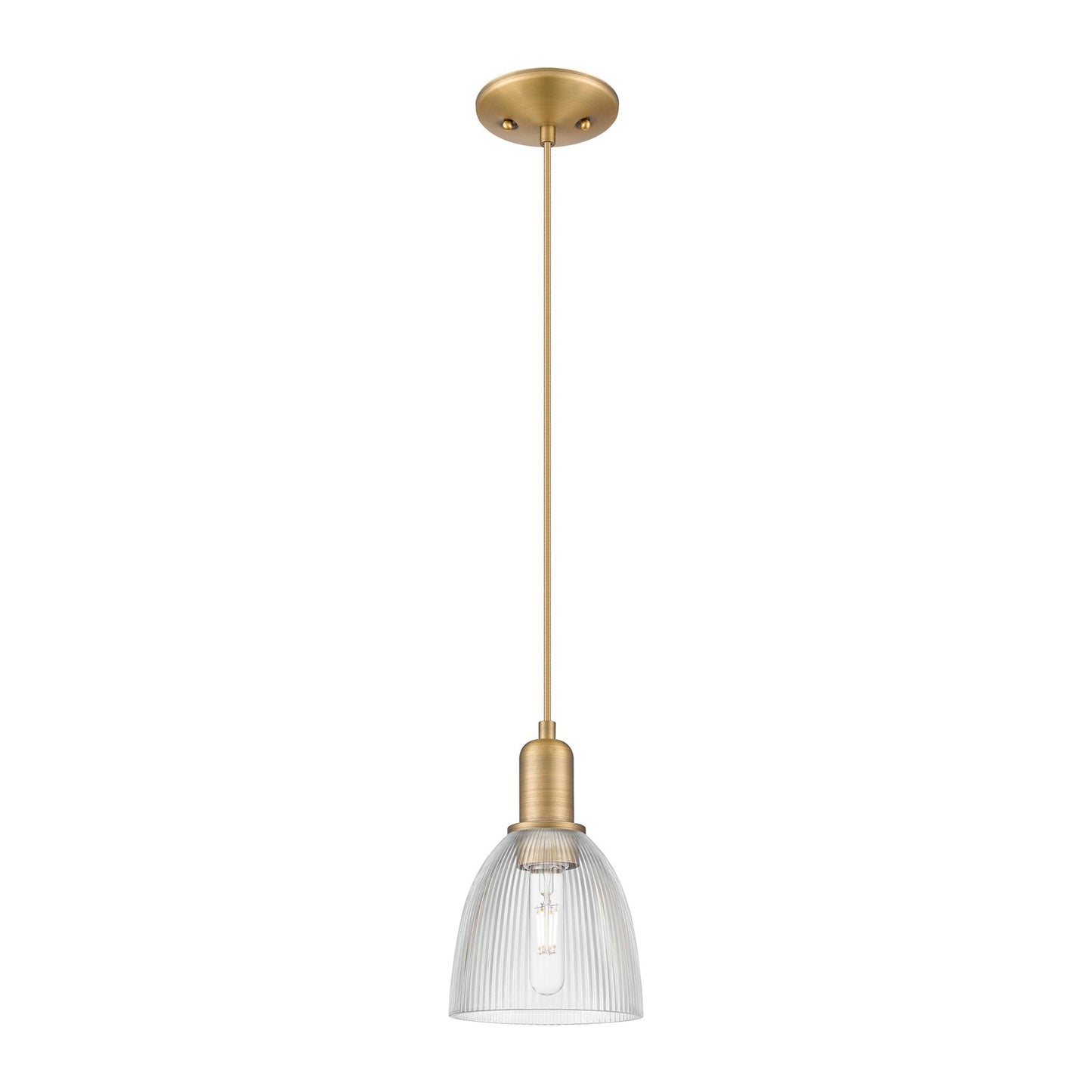 Innovations Castile 6in 1-Light Mini Pendant | Industrial Brushed Brass and Clear Glass | Kitchen Island & Dining Room | 6 x 6 x | Model 716-1P-BB-G382