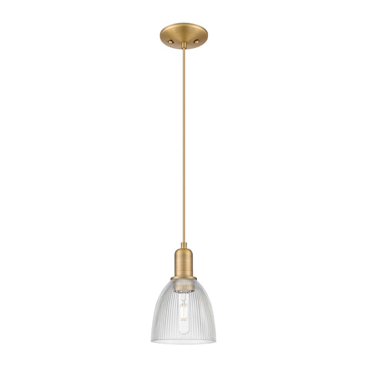 Innovations Castile 6in 1-Light Mini Pendant | Industrial Brushed Brass and Clear Glass | Kitchen Island & Dining Room | 6 x 6 x | Model 716-1P-BB-G382