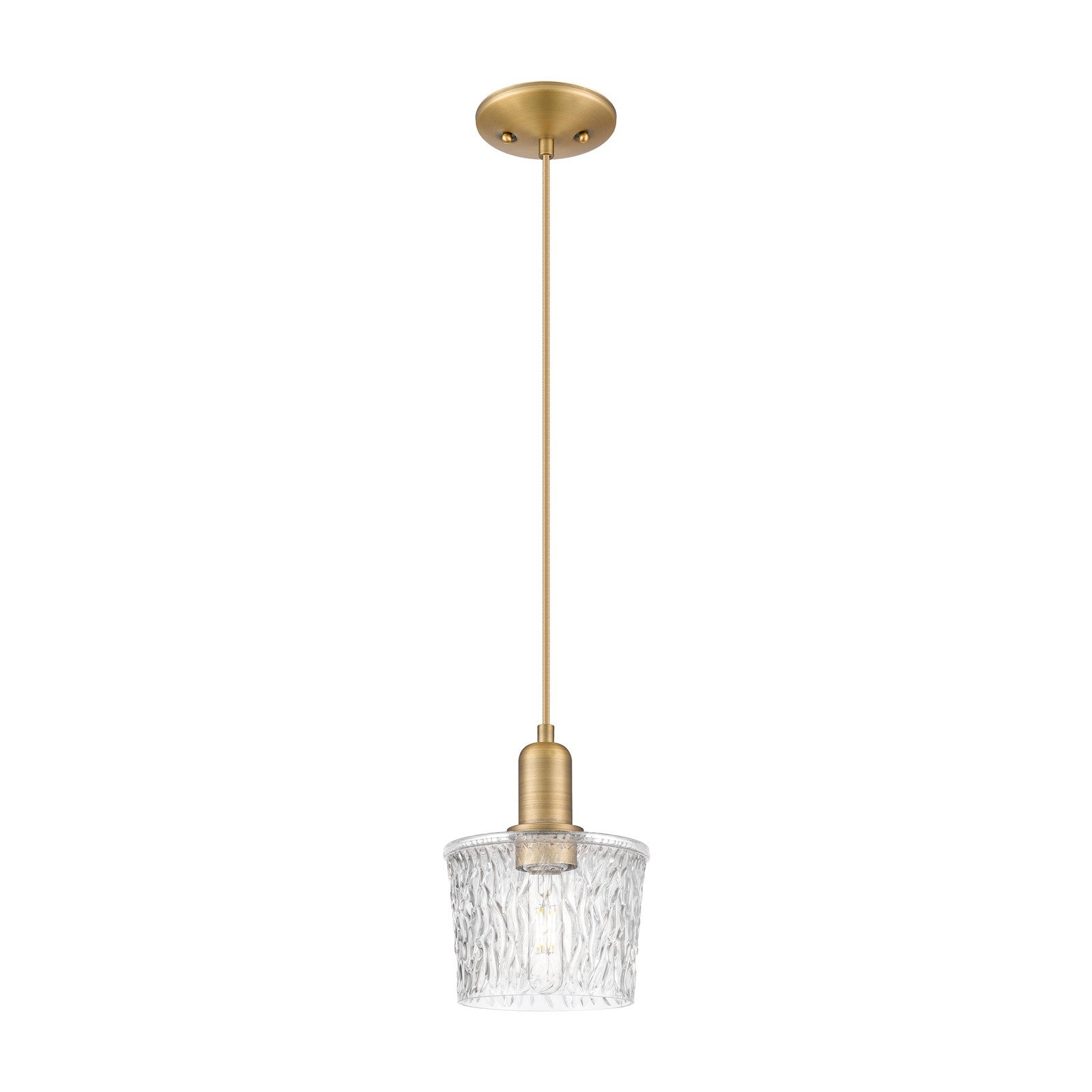 Innovations Niagara 7in 1-Light Mini Pendant | Industrial Brushed Brass and Clear Glass | Kitchen Island & Dining Room | 6.5 x 6.5 | Model 716-1P-BB-G402