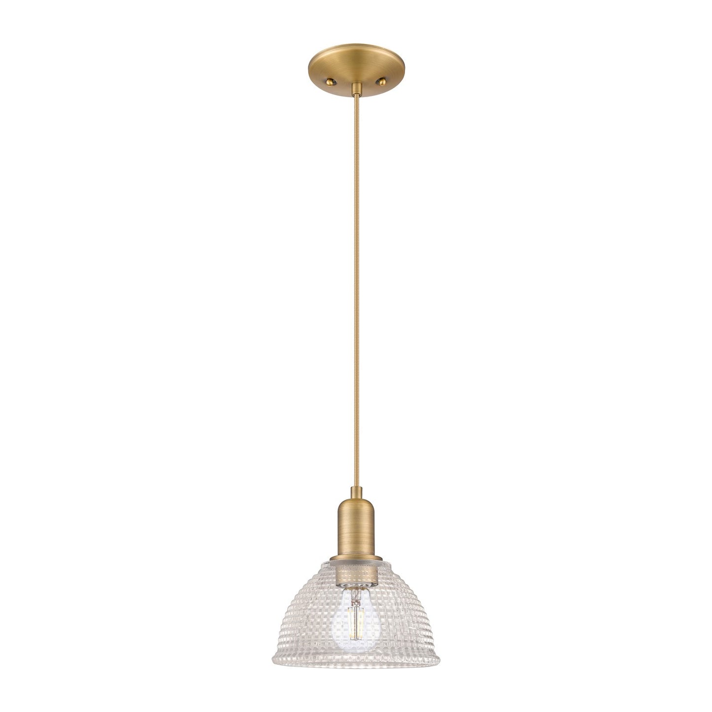 Innovations Arietta 8in 1-Light Mini Pendant | Industrial Brushed Brass Steel and Clear Glass | Kitchen Island & Dining Room | 8 x | Model 716-1P-BB-G422