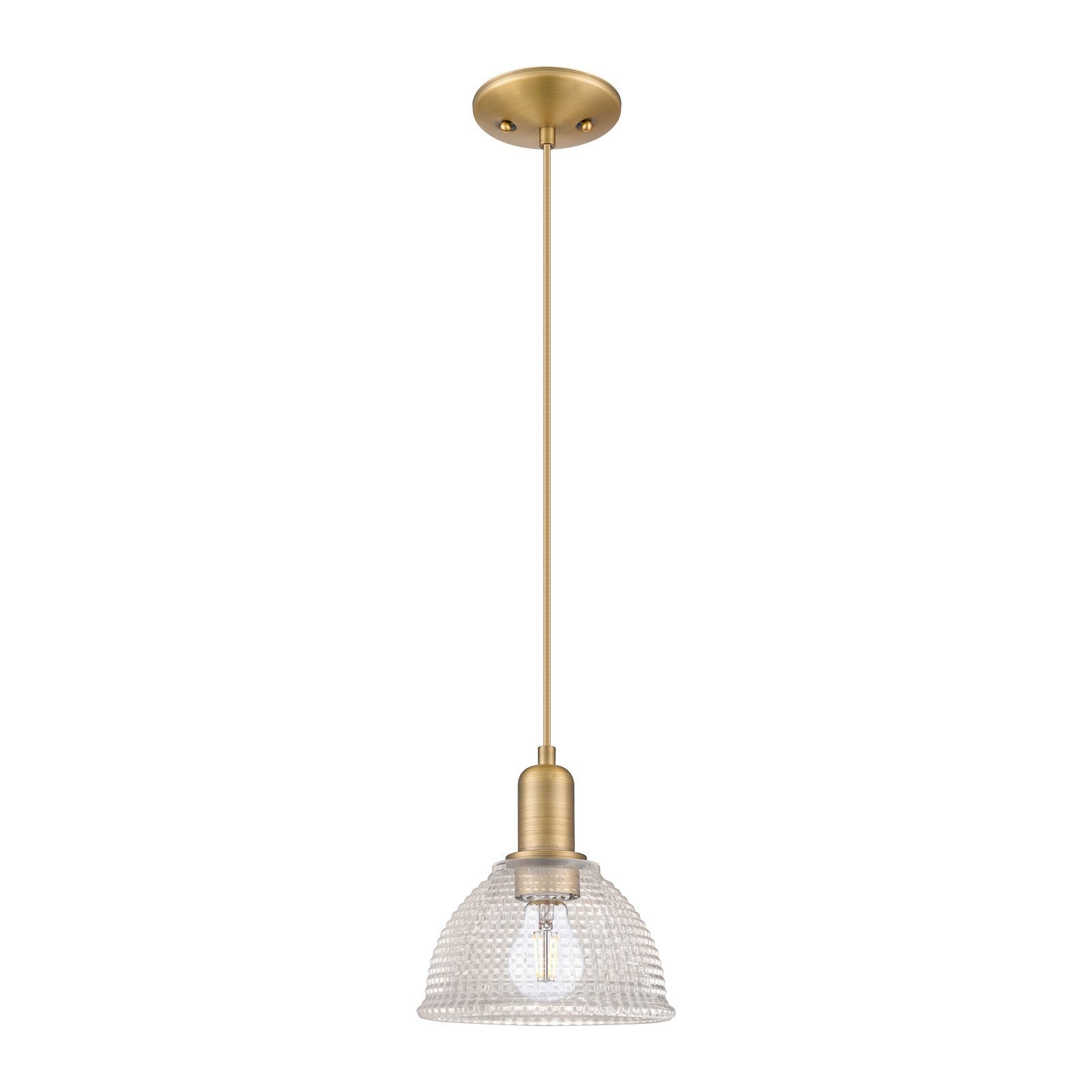 Innovations Arietta 8in 1-Light Mini Pendant | Industrial Brushed Brass Steel and Clear Glass | Kitchen Island & Dining Room | 8 x | Model 716-1P-BB-G422